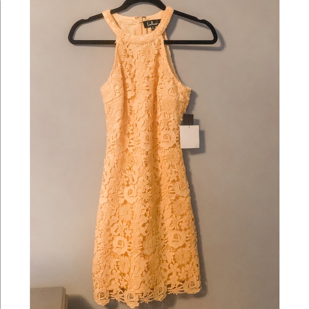 Lulus: Love Poem Yellow Lace Mini Dress